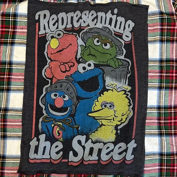 Sesame Street Upcycled Flannel Shirt Handmade  Size Large L - Picture 3 of 5